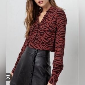 Rails Dries Rust Tiger Stripe Button Down Shirt Long Sleeve Size S
